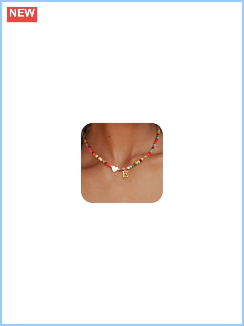 Handmade Beaded Initial Choker Necklace 14K Gold Plated with Heart Shells